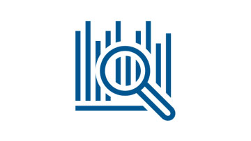 Logo Bosch Professional, loep op staafdiagrammen, kleuren blauw en wit, modern ontwerp.