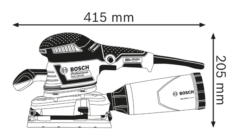 Afmetingen van de excentrische schuurmachine.