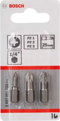 Bosch 3-delige extra harde PZ schroevendraaierbitset.