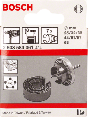 Bosch 7-delige gatenfreesset 25–63 mm.