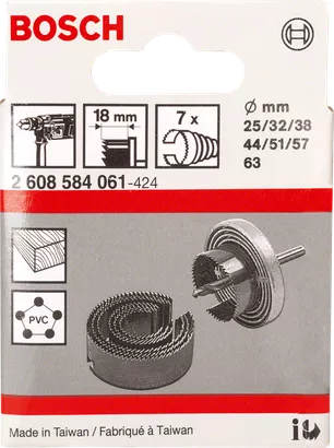 Bosch 7-delige gatenfreesset 25–63 mm.