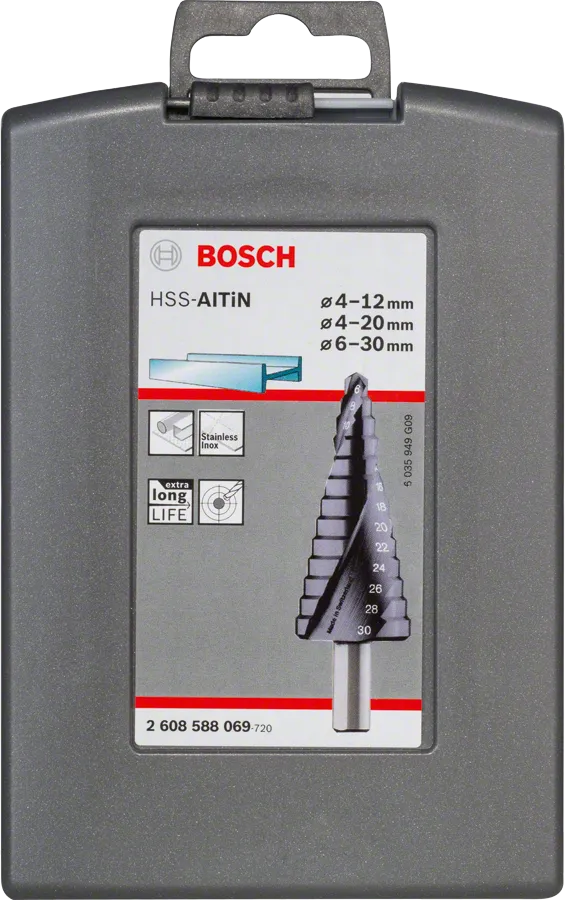 Bosch 3-delige HSS-AlTiN trapboor set in koffer.
