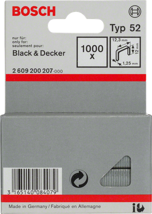 Bosch Type 52 nietjes voor Black & Decker, lengte 12,3 mm.