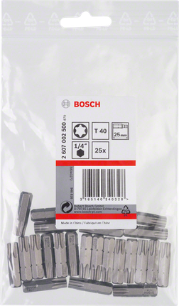 Bosch T40 25mm schroevendraaierbits, verpakking van 25 stuks.
