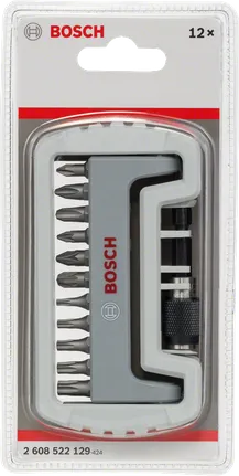 Bosch 12-delige schroevendraaierbitset in compacte houder.