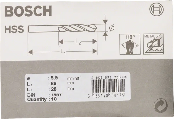 Bosch HSS-R 5,9 mm korte boortjes.