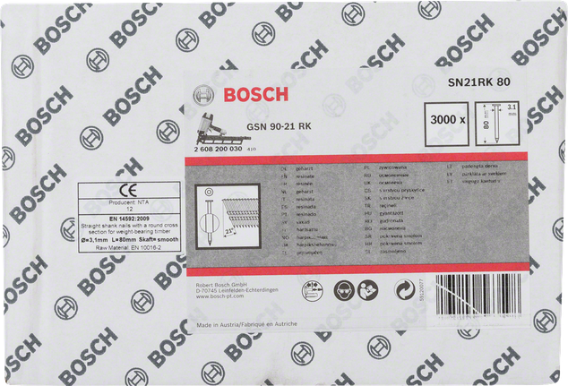 Bosch GSN 90-21 RK spijkers voor hout, 3,1 mm x 90 mm.