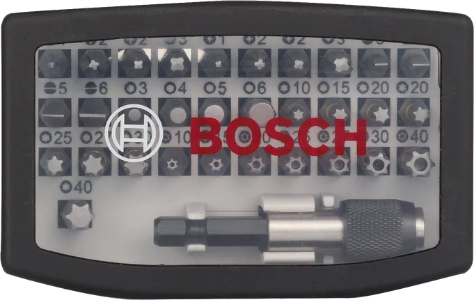 Bosch 32-delige schroevendraaierbitset met universele houder.