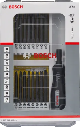 Bosch 37-delige schroevendraaierbitset met ratel.