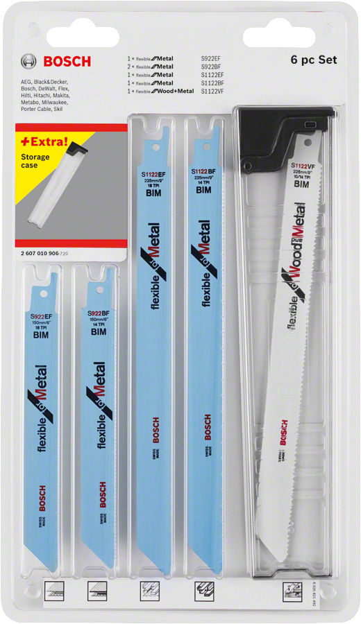Bosch 6-delige reciprozaagbladenset voor hout en metaal.