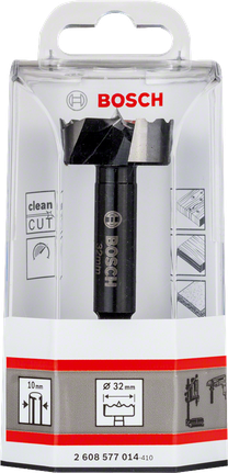 Bosch 32 mm Forstnerboor met schone snede voor nauwkeurig boren in hout.