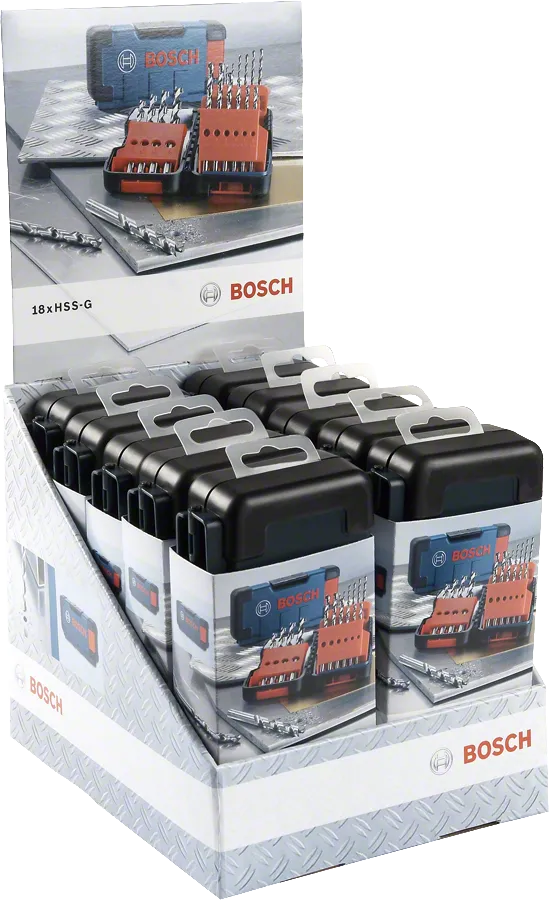 Bosch 18-delige HSS-G metaalboor set in de vitrine.