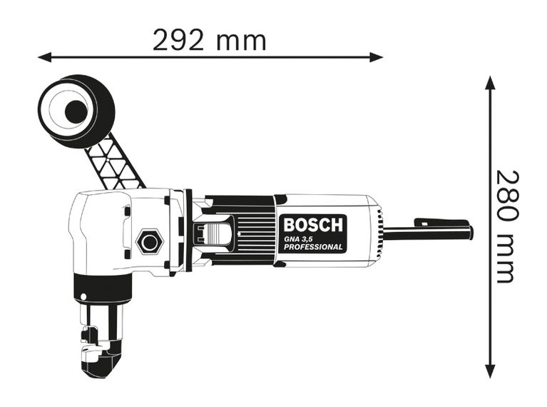 Diagram met gereedschapsafmetingen.