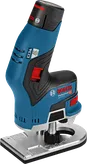 Bosch GKF 12V-8 accu-bovenfrees, ergonomische handgreep.