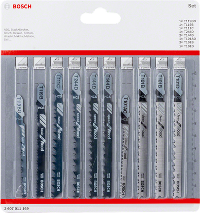Bosch 10-delige T-schacht decoupeerzaagbladenset voor hout.