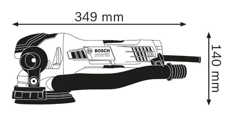 Schema voor schuurmachine-afmetingen.