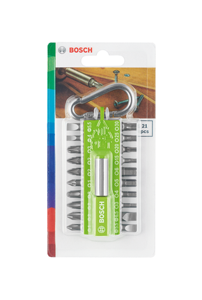 Bosch 21-delige schroevendraaierbitset met houder.