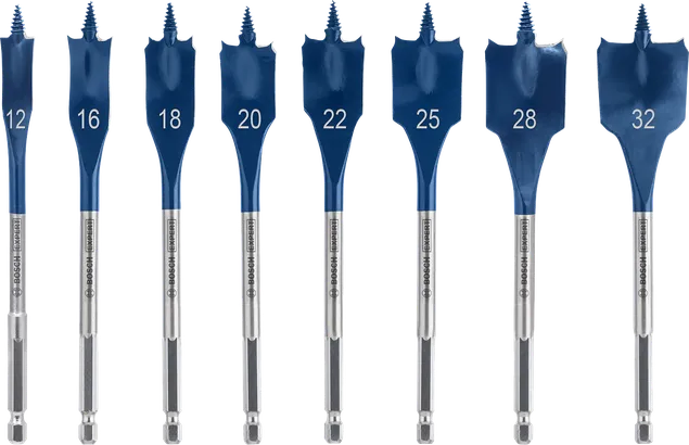 Bosch vlakborenset met maten 12 tot 32 mm.