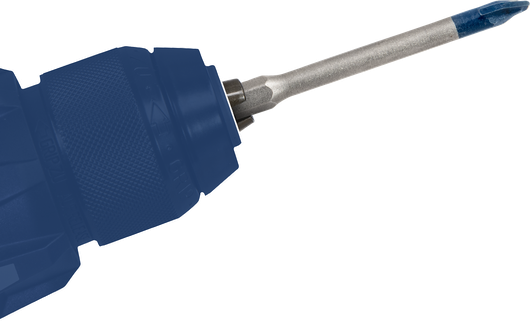 Draadloze boormachine met een schroevendraaierbit met blauwe punt.