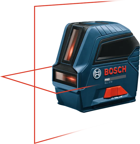 Bosch GLL 2-10 laserwaterpas met horizontale en verticale hulplijnen.