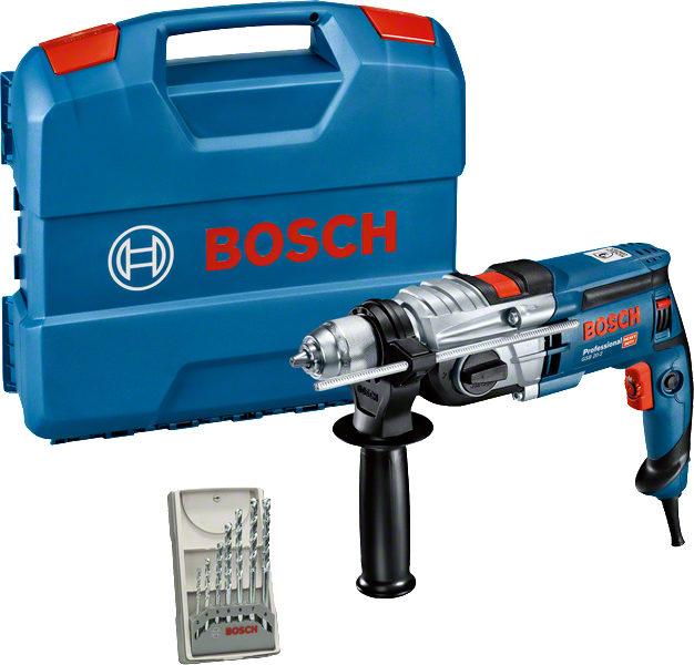 Bosch GSB 20-2 boorset met zijhandgreep en draagtas.