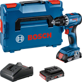 Bosch GSR 18V-45 accuboormachine met accu, lader en koffer.