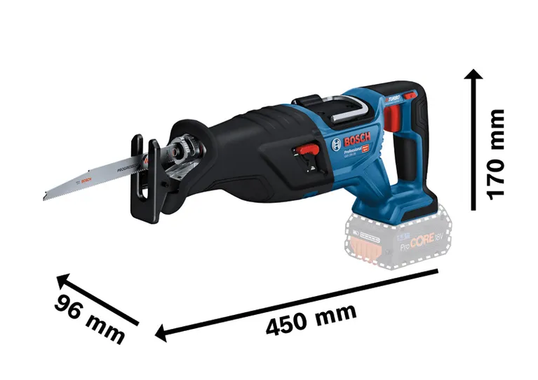 Bosch GSA 18V-28 reciprozaag, lengte 450 mm.