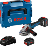 Bosch GWS 18V-10 haakse slijperset met koffer en accu's.