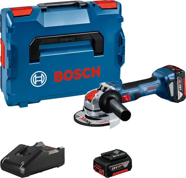 Bosch GWX 18V-7 haakse slijperset met accu en koffer.