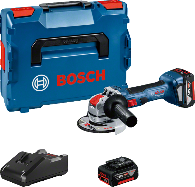 Bosch GWX 18V-7 haakse slijperset met accu en koffer.