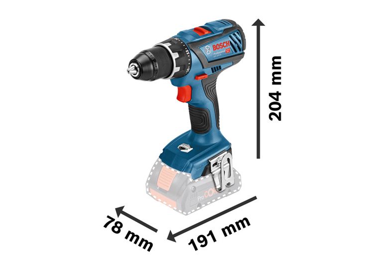 Bosch GSR 18V-28 accuboormachine, compact formaat.