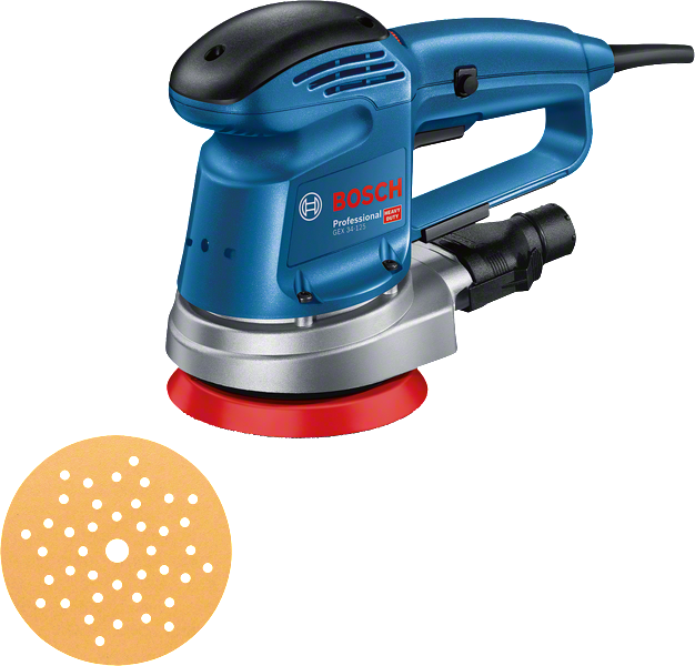 Bosch GEX 34-125 excenterschuurmachine met schuurblad.