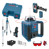 Bosch GRL 300 HV laserwaterpas met statief en accessoires.