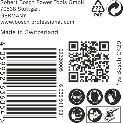 Verpakkingsetiket voor Bosch C470 schuurpapier.