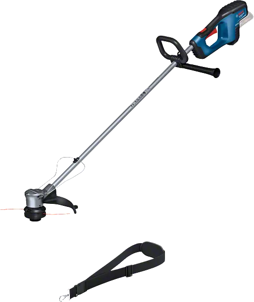 Bosch GRT 18V-33 accu grastrimmer met draagriem.