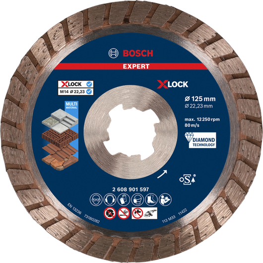 Bosch EXPERT MultiMaterial X-LOCK diamantdoorslijpschijf.