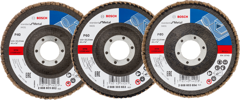 Bosch Lamellenschijven X431 Mixed Grit Set met schuine vezelrug.