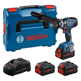 Bosch GSB 18V-150 C accuboormachineset met drie accu's.
