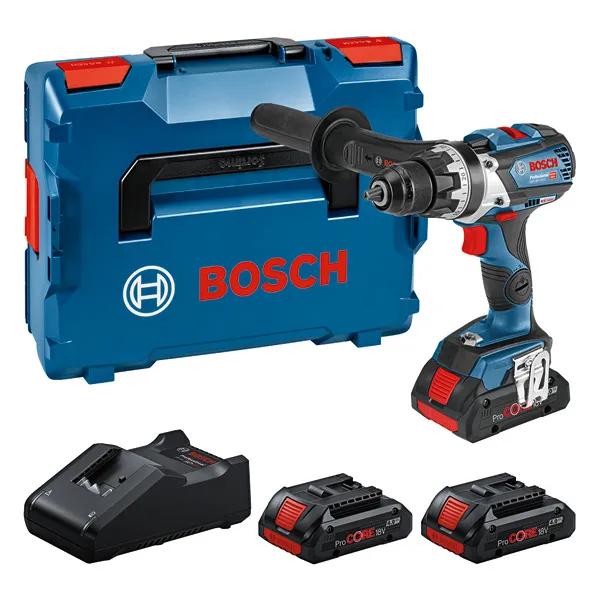 Bosch GSR 18V-110 C accuboormachineset met drie accu's.