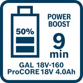 Bosch GAL 18V-160 lader met actieve luchtkoeling.
