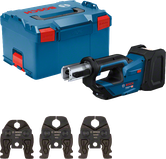 Bosch 18V-19 persgereedschapset met draagtas en bekken.