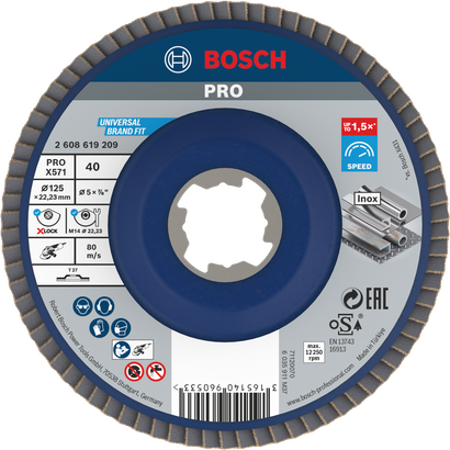 Bosch PRO X571 Lamellenschijf 125 mm G40 X-Lock voor Inox.