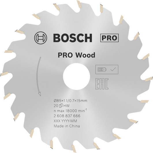 Bosch PRO Wood accu cirkelzaagblad, 85mm 20T.