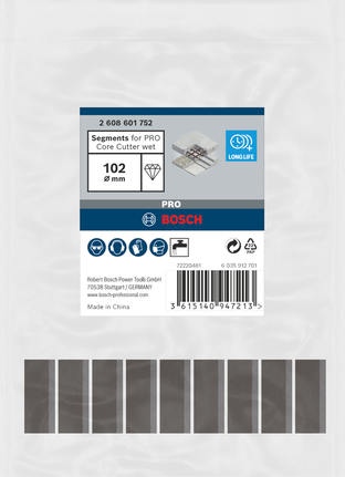 Bosch PRO Kernfrees natte segmenten 102 mm 9 stuks.