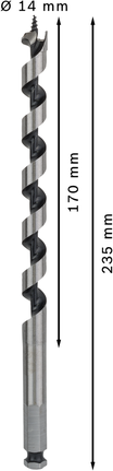 Bosch PRO houtboor 14 mm x 235 mm voor diep boren in hout.