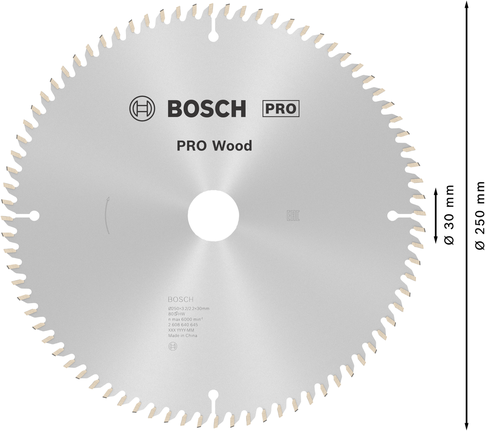 Bosch PRO Wood cirkelzaagblad 250mm 80 tanden.