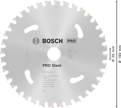 Bosch PRO Steel cirkelzaagblad 160 mm voor metaal.
