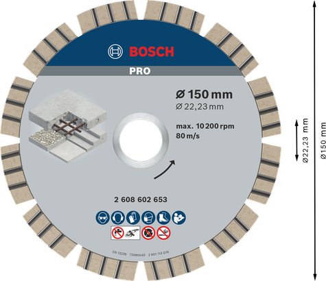 Bosch PRO Betondiamantschijf 150 mm voor nauwkeurig zagen in beton.
