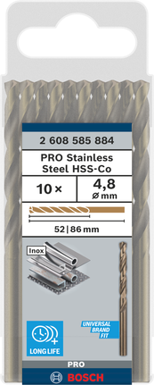 Bosch PRO RVS HSS-Co spiraalboor 4,8 mm verpakking.