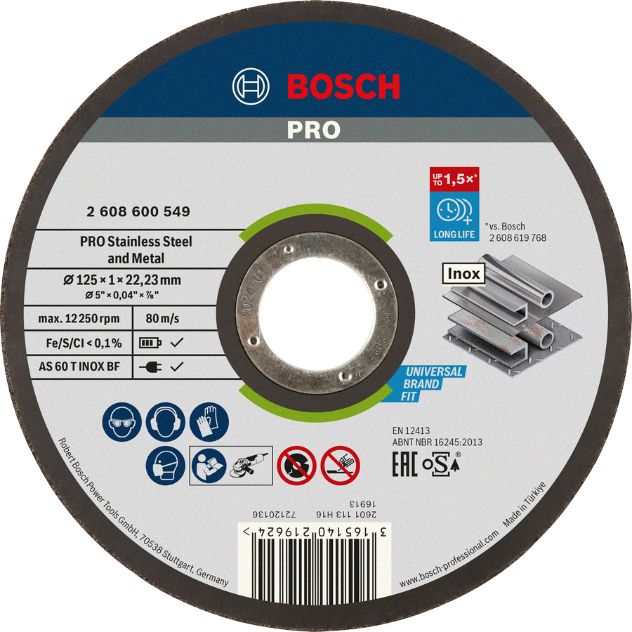 Bosch PRO doorslijpschijf voor roestvrij staal en metaal 125 mm.